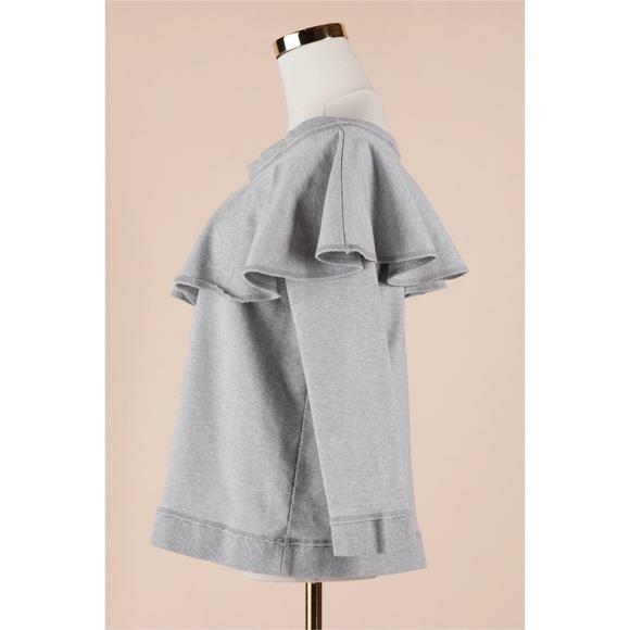 Sz L Boston Proper Grey Ruffled Off-Shoulder Terry Sweatshirt EUC - Picture 4 of 4